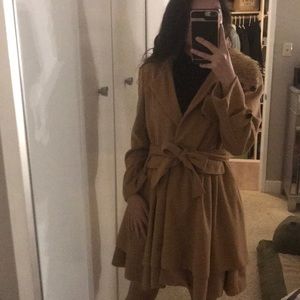 Dressy Tan Pea Coat with Faux Fur